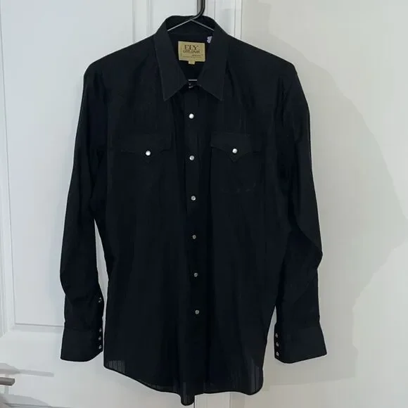 Black Vintage Ely Cattleman Snap Pearl Western Cowboy Rockabilly LS Shirt L mens - Picture 1 of 6